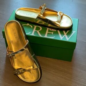 J Crew metallic two strap cut out sandal